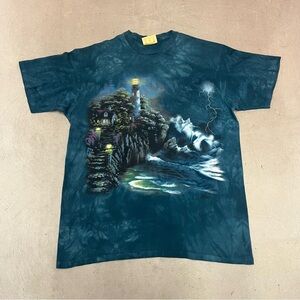 Vintage Mountain Lighthouse T-shirt blue multi-colored t-shirt size Large 1999
